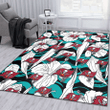 TB White Hibiscus Turquoise Wave Black Background Printed Area Rug