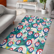 Texas Rangers Pastel Hibiscus Palm Leaf Tiny Dot Green Background Printed Area Rug
