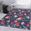STL Red Pink White Hibiscus Black Background Printed Area Rug