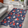 STL Red Pink White Hibiscus Black Background Printed Area Rug