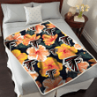 ATL Orange Hibiscus Dark Green Leaf Black Background 3D Fleece Sherpa Blanket