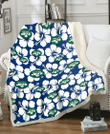 NYJ Modern White Hibiscus Navy Background 3D Fleece Sherpa Blanket