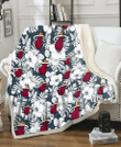 MIA Sketch Hibiscus Leaf Dark Gray Background 3D Fleece Sherpa Blanket