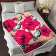 PHI Red Beige Hibiscus Beige Background 3D Fleece Sherpa Blanket