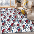 POR White Hibiscus And Leaves Blue Background Printed Area Rug