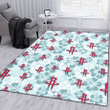 HOU Pale Turquoise Hibiscus Light Cyan Background Printed Area Rug