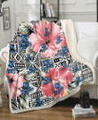 Kansas City Royals Pink Hibiscus Black Pattern White Background 3D Fleece Sherpa Blanket