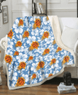 PHX White Hibiscus Light Blue Texture Background 3D Fleece Sherpa Blanket
