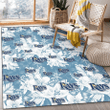 TB Rays White Hibiscus Orchid Light Blue Background Printed Area Rug