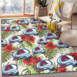 COL Red Hibiscus Green Tropical Leaf Cream Background Printed Area Rug