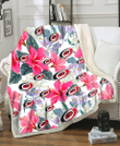 Carolina Hurricanes Pink Hibiscus White Orchid White Background 3D Fleece Sherpa Blanket