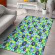 MIN Blue Orchid Green Pink Leaf Green Background Printed Area Rug
