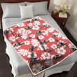 BAL White Hibiscus Indian Red Background 3D Fleece Sherpa Blanket