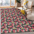 LAC Pink Hibiscus Orchid Brown Background Printed Area Rug