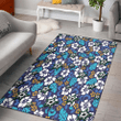 DAL Stars White Hibiscus Ceramic Style Navy Background Printed Area Rug
