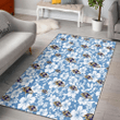 BAL White Hibiscus Light Blue Texture Background Printed Area Rug