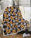 WPG Tiny Yellow Hibiscus Black Background 3D Fleece Sherpa Blanket