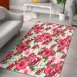 NJD White Porcelain Flower Pink Hibiscus White Background Printed Area Rug