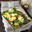 D-backs Yellow Hibiscus Tropical Green Leaf Black Background 3D Fleece Sherpa Blanket