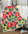 NYY Red Hibiscus Green Blue Leaf Yellow Background 3D Fleece Sherpa Blanket
