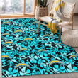 LAC Blue Hibiscus Blue Coconut Tree Black Background Printed Area Rug