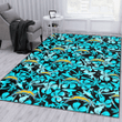 LAC Blue Hibiscus Blue Coconut Tree Black Background Printed Area Rug