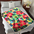 NYY Red Hibiscus Green Blue Leaf Yellow Background 3D Fleece Sherpa Blanket