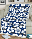 SAS Modern White Hibiscus Navy Background 3D Fleece Sherpa Blanket