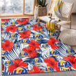 LAR White Tropical Leaf Red Hibiscus Navy Background Printed Area Rug