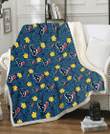 HST Yellow Hibiscus Cadet Blue Leaf Navy Background 3D Fleece Sherpa Blanket
