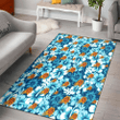 PHX White Blue Hibiscus Blue Background Printed Area Rug