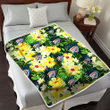 OKC Yellow Hibiscus Tropical Green Leaf Black Background 3D Fleece Sherpa Blanket