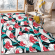 BOS White Hibiscus Turquoise Wave Black Background Printed Area Rug
