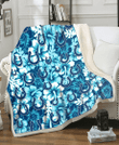 IND White Blue Hibiscus Blue Background 3D Fleece Sherpa Blanket