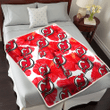 NJD Big Red Hibiscus White Background 3D Fleece Sherpa Blanket