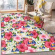 LAR White Porcelain Flower Pink Hibiscus White Background Printed Area Rug