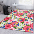 LAR White Porcelain Flower Pink Hibiscus White Background Printed Area Rug
