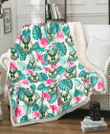 MIL Pink Hibiscus Green Leaf Beige Background 3D Fleece Sherpa Blanket