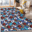 TOR White Hibiscus Ceramic Style Navy Background Printed Area Rug