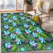 TB Rays Electro Color Hibiscus Black Background Printed Area Rug