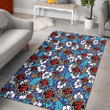 TOR White Hibiscus Ceramic Style Navy Background Printed Area Rug