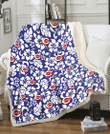 CIN White Hibiscus Pattern Slate Blue Background 3D Fleece Sherpa Blanket