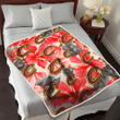 CLE Red Hibiscus Gray Leaf Beige Background 3D Fleece Sherpa Blanket