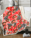 CLE Red Hibiscus Gray Leaf Beige Background 3D Fleece Sherpa Blanket