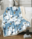 UTA White Hibiscus Orchid Light Blue Background 3D Fleece Sherpa Blanket