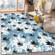 SJS White Hibiscus Orchid Light Blue Background Printed Area Rug
