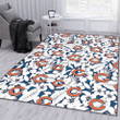 CHI White Hibiscus And Leaves Blue Background Printed Area Rug