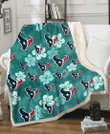 HST Light Sea Green Hibiscus Green Background 3D Fleece Sherpa Blanket