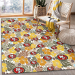 SF Brown Yellow Hibiscus White Background Printed Area Rug