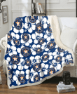 HOU Modern White Hibiscus Navy Background 3D Fleece Sherpa Blanket